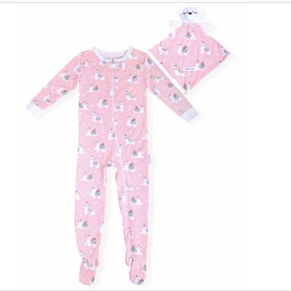 Max & Olivia Mini 2 Piece Pajama Llama Print Coverall w/ Blankie Baby Bear ~ NWT - Picture 1 of 10